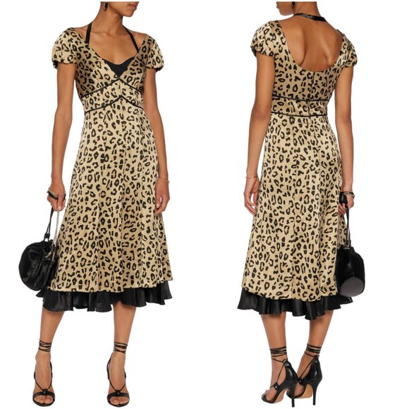 Cinq à Sept Leopard Print Dress with Black Accents - Picture 1 of 13